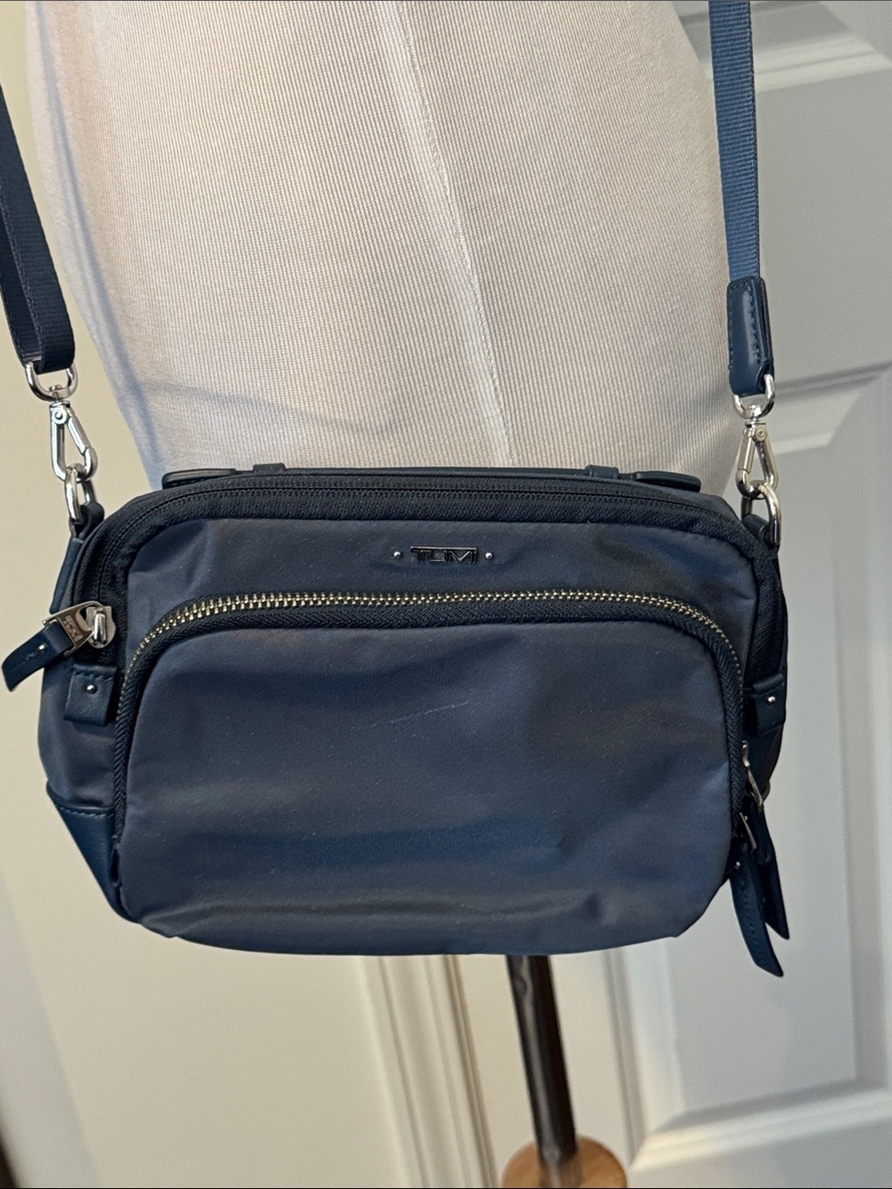 Tumi Navy Nylon Crossbody with Silver-Tone Hardware
